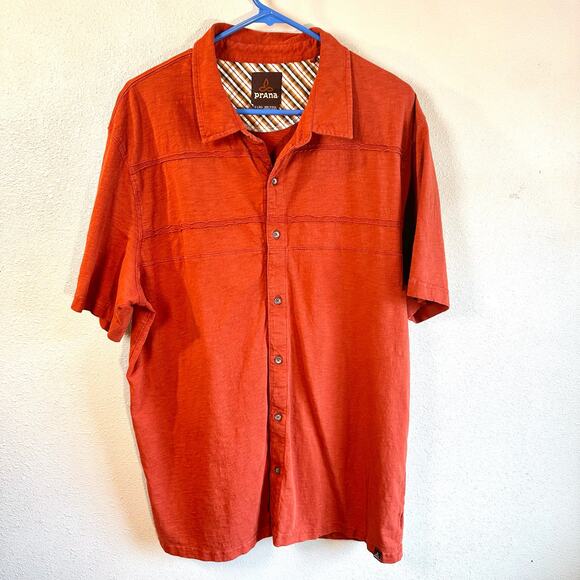 Prana Mens Size XL Orange Short Sleeves Stretch Button Up Shirt Casual Office - Picture 1 of 4